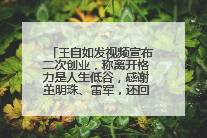 王自如发视频宣布二次创业，称离开格力是人生低谷，感谢董明珠、雷军，还回应了“工资条”：清楚自己要什么……